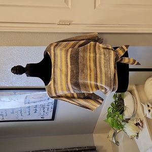 Beach Lunch Lounge Linen Blend Blouse Womens Size XS Striped Tie Front Waist